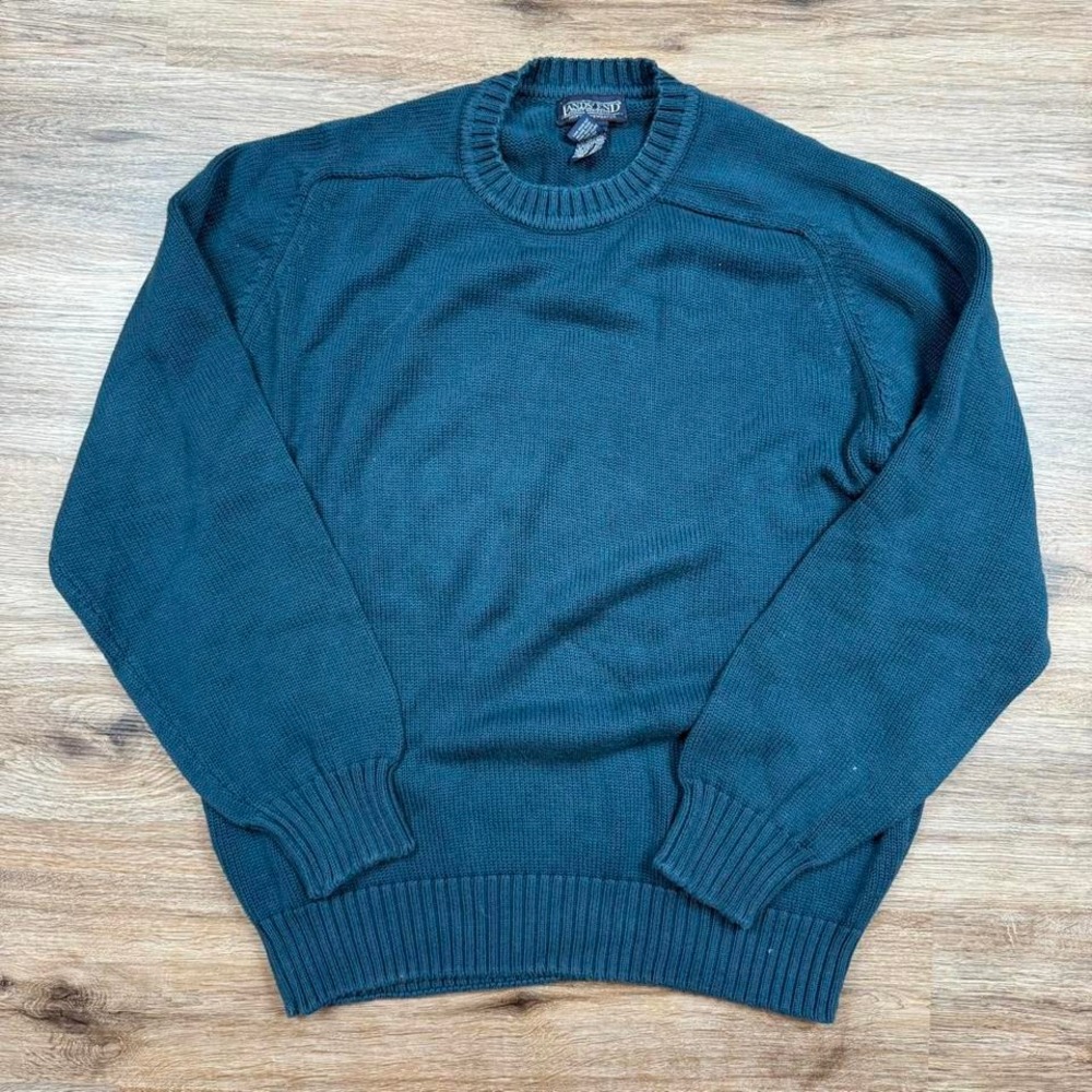 Vintage 90s teal blue green knit heavyweight crewneck sweater made‎ in usa
